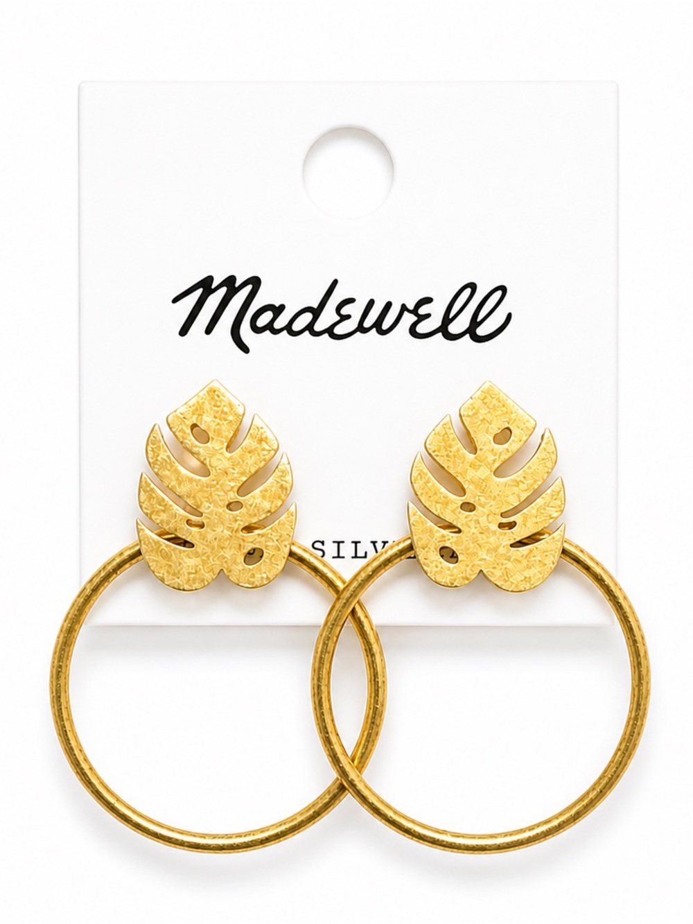 Madewell Gold Leaf Hoop Earrings Statement Dangle Boho Minimalist